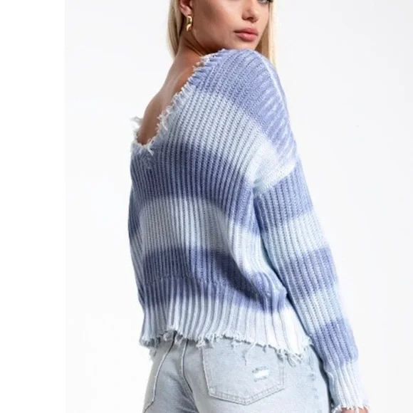 White Crow Periwinkle Fade Ombré Stripe Sweater - Picture 3 of 8